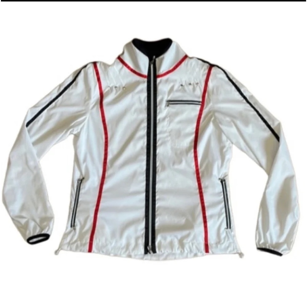 GG BLUE LIGHTWEIGHT WINDBREAKER JACKET GROMMET DETAIL POCKET HIGH NECKLINE MED